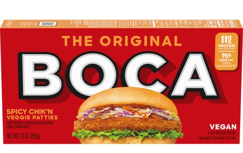 photo of boca brand vegan spicy breaded chicken patties plant based spicy breaded chicken patties