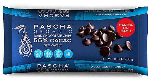 photo of pascha organic brand non gmo semi sweet vegan chocolate chips semi sweet plant based vegan chocolate chips