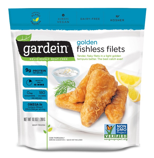 photo of gardein brand non gmo golden vegan fish filets vegan breaded fish filets