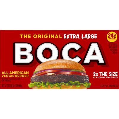 photo of boca brand extra large vegan burger patties plant based burger patties