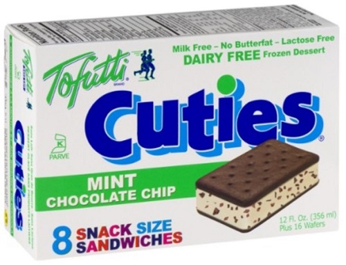 photo of tofutti brand mint chocolate chip vegan ice cream sandwiches plant based ice cream sandwiches