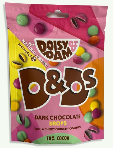 photo of doisy and dam brand vegan m and ms dark chocolate candy plant based m and ms