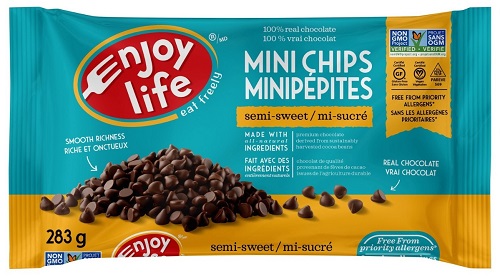 photo of enjoy life brand non gmo semi sweet vegan chocolate chips semi sweet plant based vegan chocolate chips