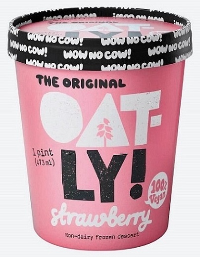 photo of oatly brand strawberry oat milk ice cream plant based ice cream