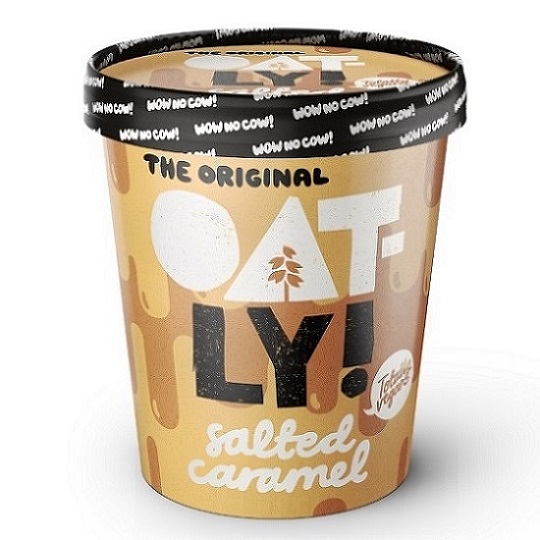 photo of oatly brand salted caramel oat milk ice cream plant based ice cream