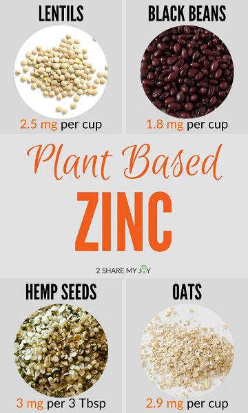photo graphic by 2 share my joy of vegan foods with zinc like lentils black beans hemp seeds oats