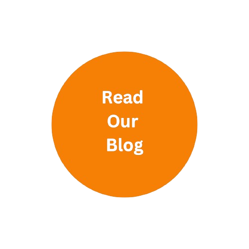 orange circle button labled read our blog that links to a great vegan blog on vegan lifestyle and vegan products