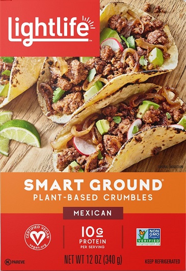 photo of lightlife brand of vegan ground beef plant-based ground beef for vegan tacos
