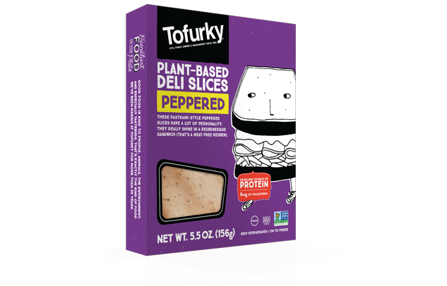 photo of tofurky brand non gmo vegan peppered deli slices plant based peppered deli slices