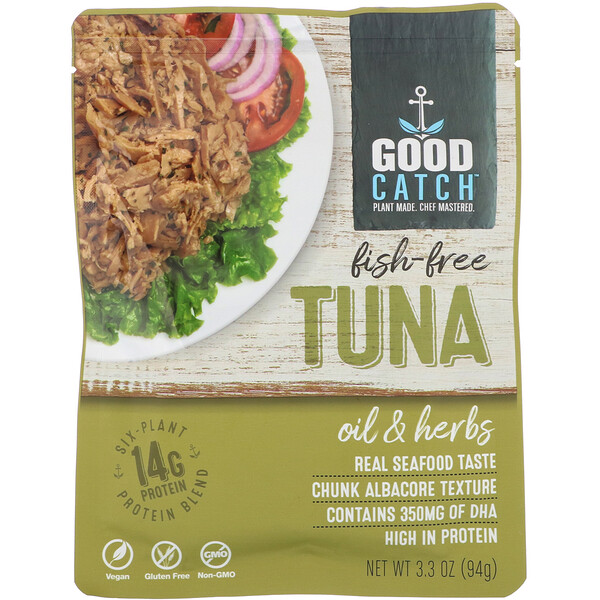 photo of good catch brand oil and herbs flavor vegan tuna plant based tuna
