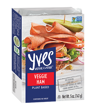 photo of yves brand of non gmo vegan ham deli slices plant based ham deli slices